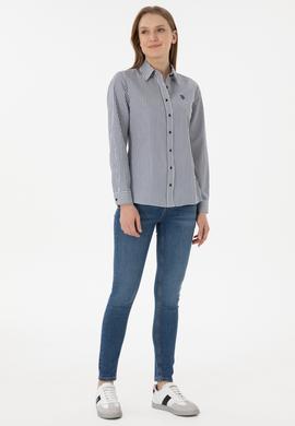 Kadın Lacivert Çizgili Uzun Kollu Gömlek - 50306407015