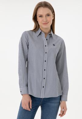 Kadın Lacivert Çizgili Uzun Kollu Gömlek - 50306407015