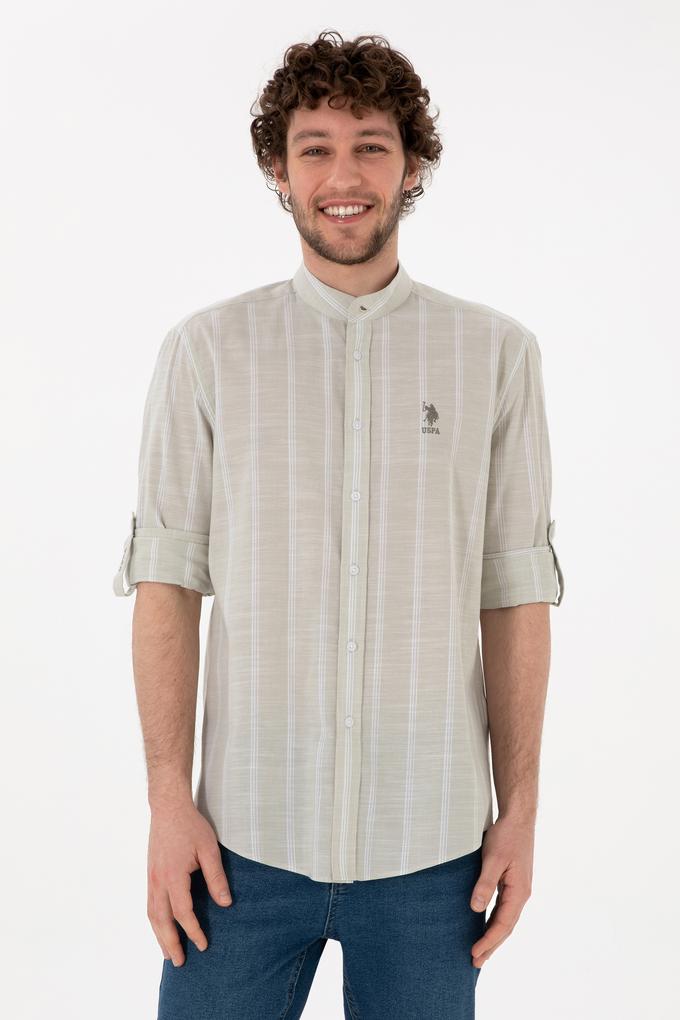 Erkek Hakim Yaka Açık Haki Gömlek