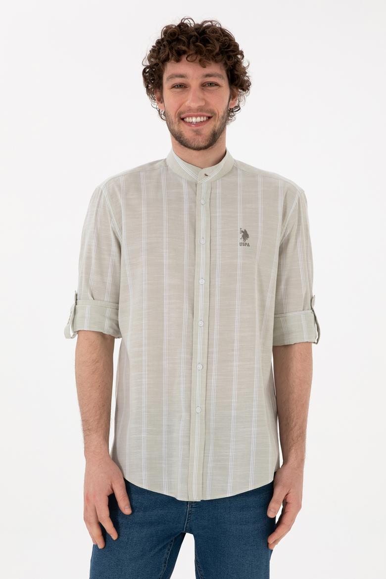 Erkek Hakim Yaka Açık Haki Gömlek