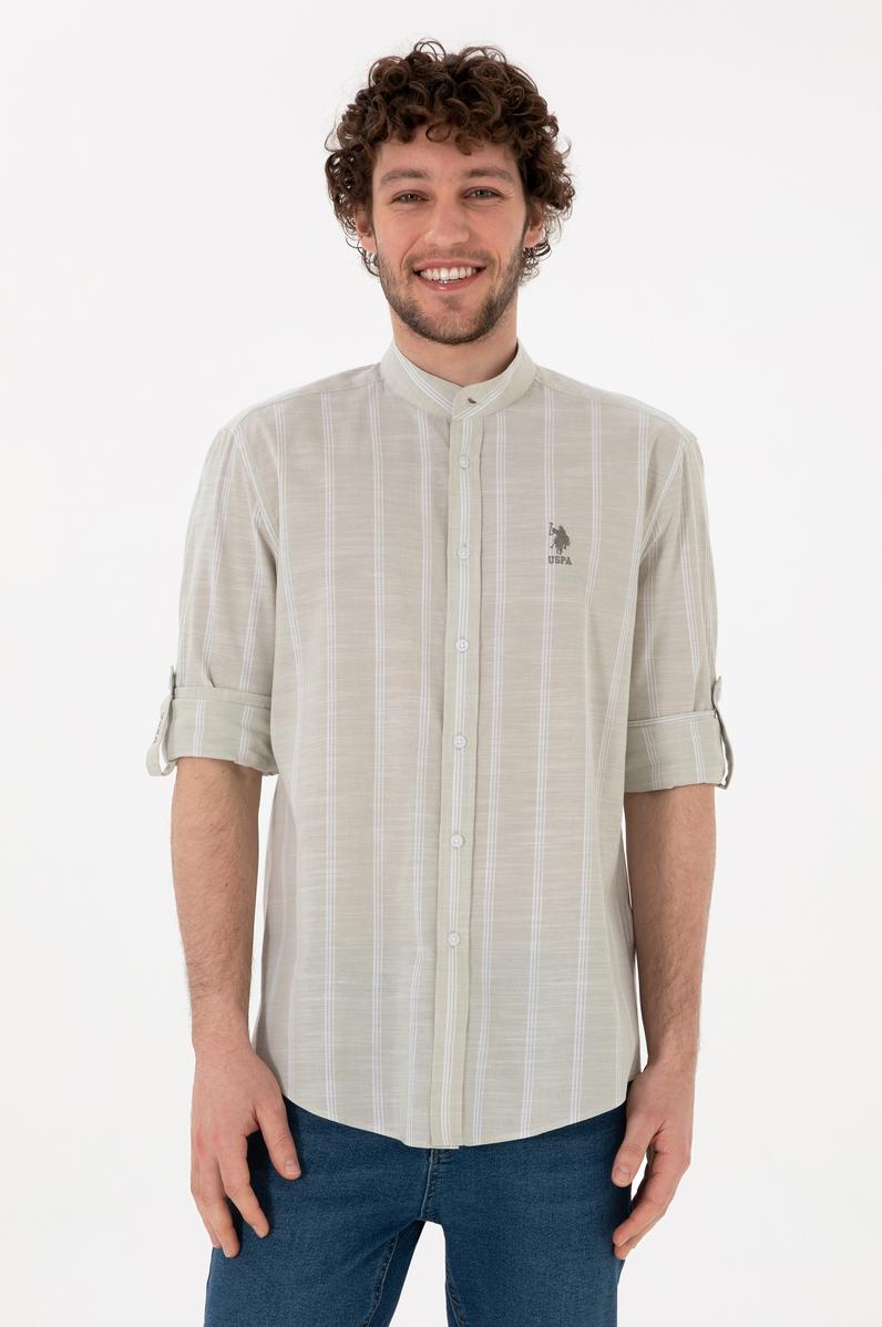 Erkek Hakim Yaka Açık Haki Gömlek