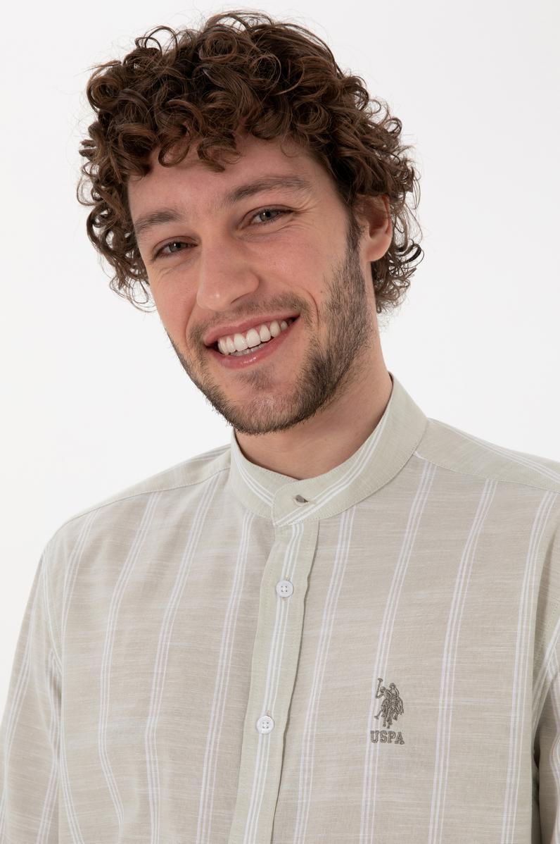 Erkek Hakim Yaka Açık Haki Gömlek