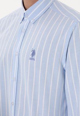 Erkek Çizgili Mavi Uzun Kollu Gömlek - 50306347025