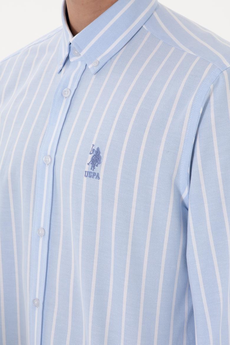 Erkek Çizgili Mavi Uzun Kollu Gömlek - 50306347025