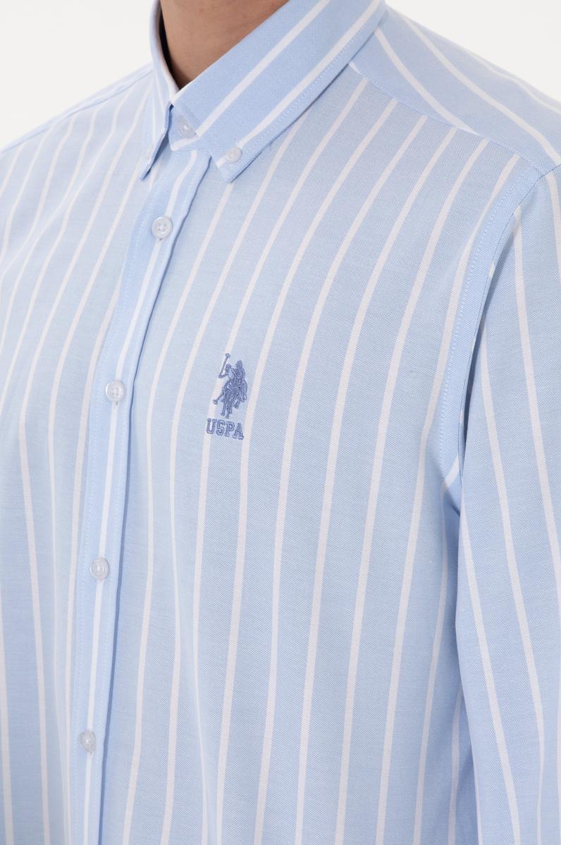 Erkek Çizgili Mavi Uzun Kollu Gömlek