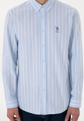 Erkek Çizgili Mavi Uzun Kollu Gömlek - 50306347025