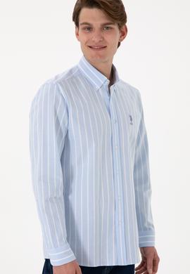 Erkek Çizgili Mavi Uzun Kollu Gömlek - 50306347025