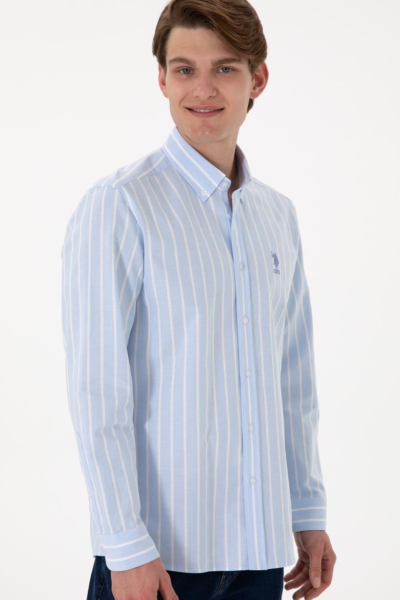 Erkek Çizgili Mavi Uzun Kollu Gömlek - 50306347025