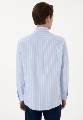 Erkek Çizgili Mavi Uzun Kollu Gömlek - 50306347025
