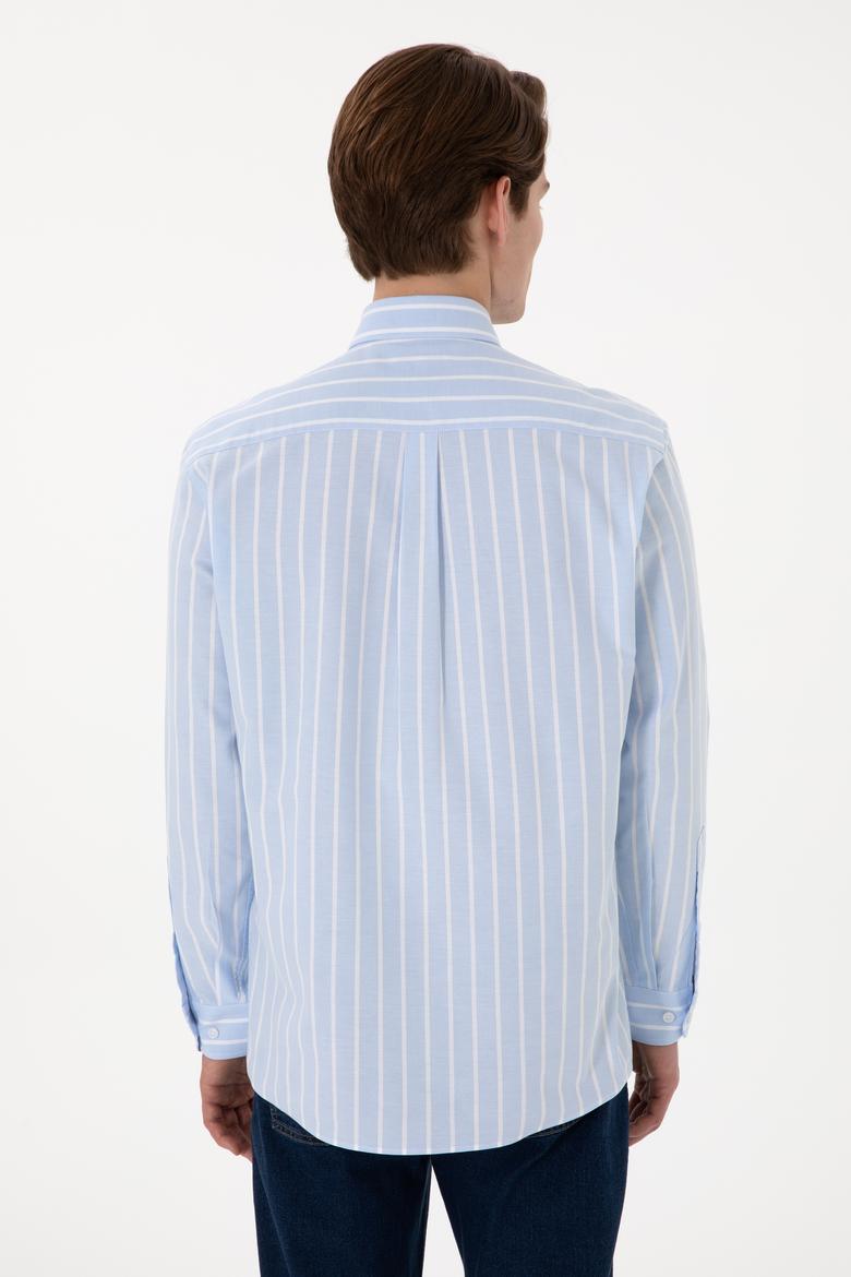 Erkek Çizgili Mavi Uzun Kollu Gömlek - 50306347025