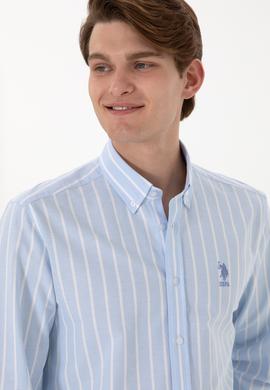 Erkek Çizgili Mavi Uzun Kollu Gömlek - 50306347025