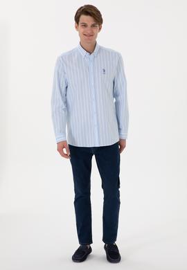 Erkek Çizgili Mavi Uzun Kollu Gömlek - 50306347025