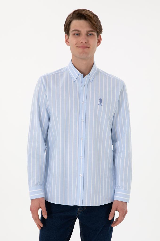 Erkek Çizgili Mavi Uzun Kollu Gömlek