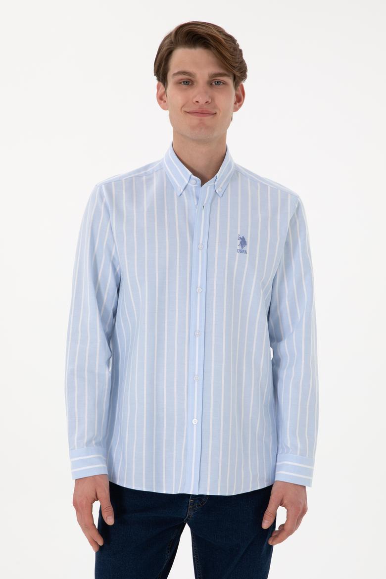 Erkek Çizgili Mavi Uzun Kollu Gömlek