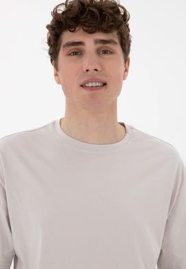 Erkek Comfort Fit Bisiklet Yaka Açık Gri Tişört - 50306879034