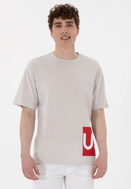 Erkek Comfort Fit Bisiklet Yaka Açık Gri Tişört - 50306879034
