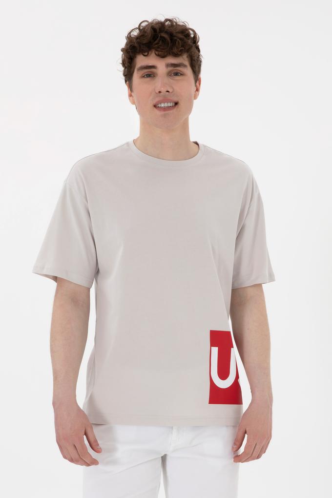 Erkek Comfort Fit Bisiklet Yaka Açık Gri Tişört