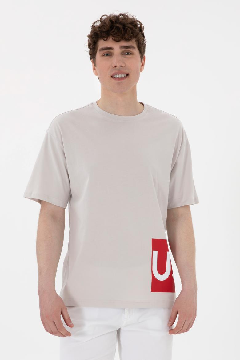 Erkek Comfort Fit Bisiklet Yaka Açık Gri Tişört