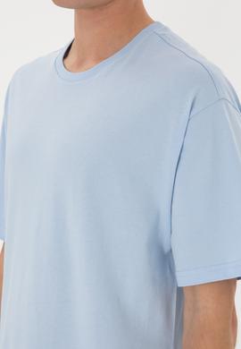 Erkek Comfort Fit Bisiklet Yaka Açık Mavi Tişört - 50306879027