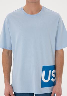 Erkek Comfort Fit Bisiklet Yaka Açık Mavi Tişört - 50306879027