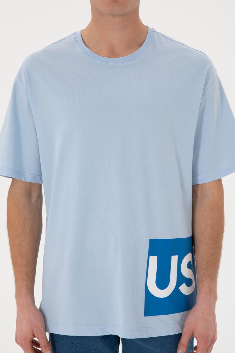 Erkek Comfort Fit Bisiklet Yaka Açık Mavi Tişört - 50306879027