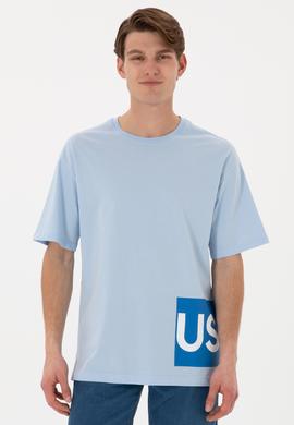 Erkek Comfort Fit Bisiklet Yaka Açık Mavi Tişört - 50306879027