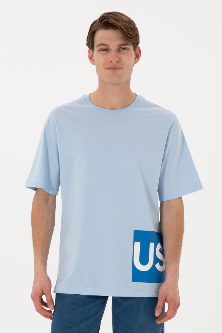 Erkek Comfort Fit Bisiklet Yaka Açık Mavi Tişört