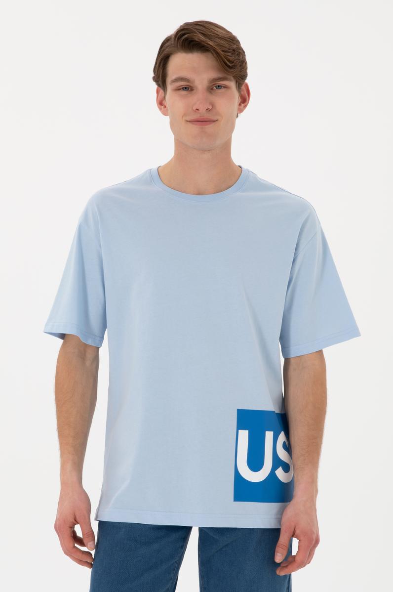 Erkek Comfort Fit Bisiklet Yaka Açık Mavi Tişört