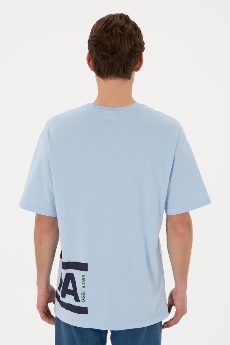 Erkek Comfort Fit Bisiklet Yaka Açık Mavi Tişört - 50306879027