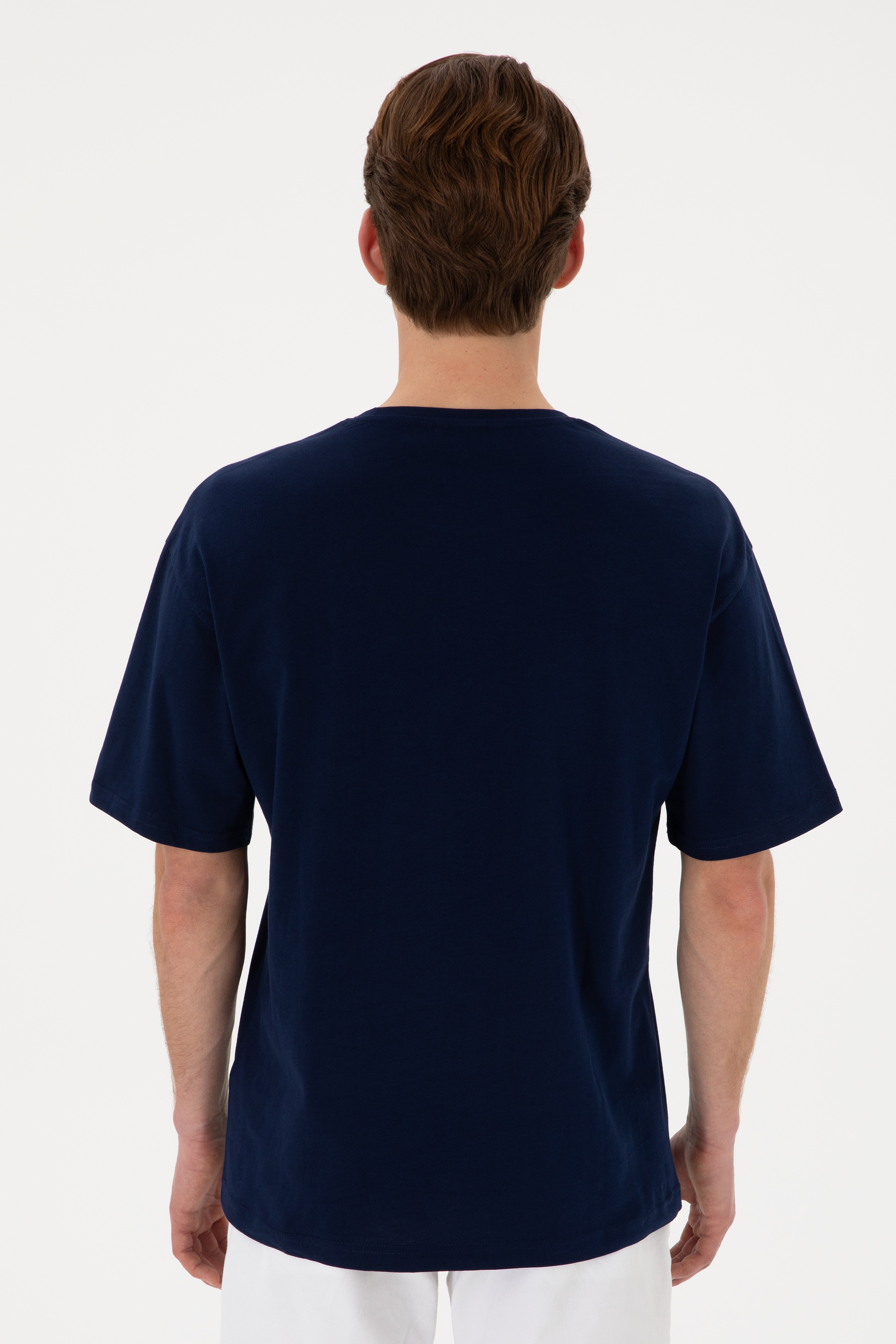 Erkek Comfort Fit Bisiklet Yaka Lacivert Tişört - Image 5