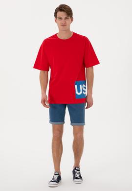 Erkek Comfort Fit Bisiklet Yaka Kırmızı Tişört - 50306879044