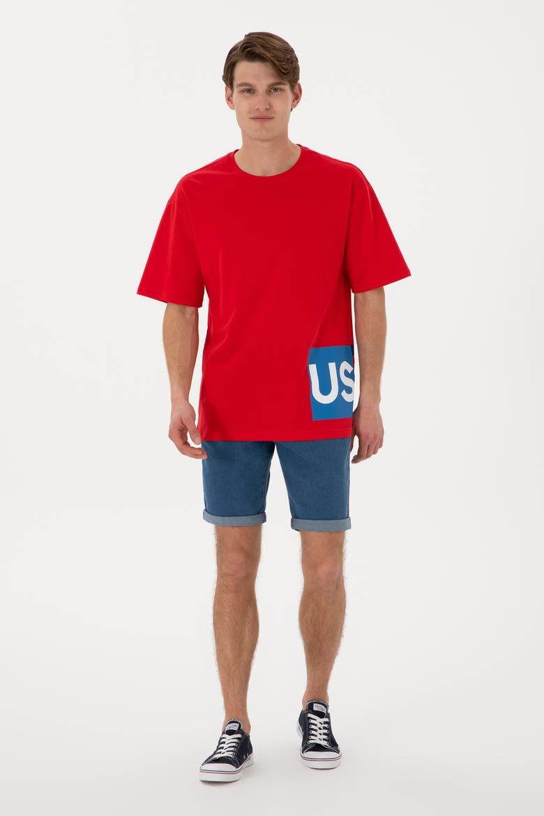 Erkek Comfort Fit Bisiklet Yaka Kırmızı Tişört - 50306879044