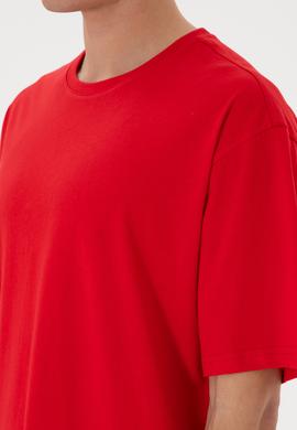 Erkek Comfort Fit Bisiklet Yaka Kırmızı Tişört - 50306879044