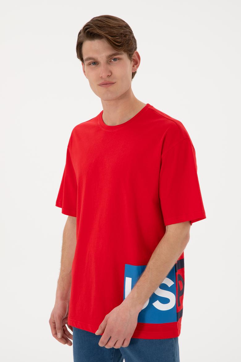 Erkek Comfort Fit Bisiklet Yaka Kırmızı Tişört - 50306879044