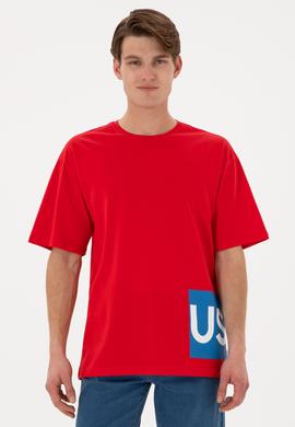 Erkek Comfort Fit Bisiklet Yaka Kırmızı Tişört - 50306879044