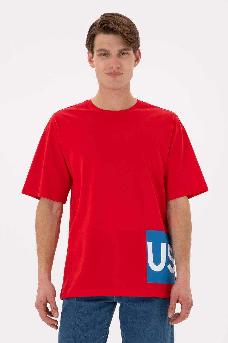 Erkek Comfort Fit Bisiklet Yaka Kırmızı Tişört