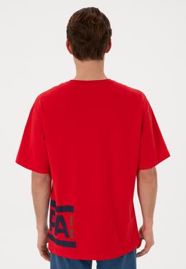 Erkek Comfort Fit Bisiklet Yaka Kırmızı Tişört - 50306879044