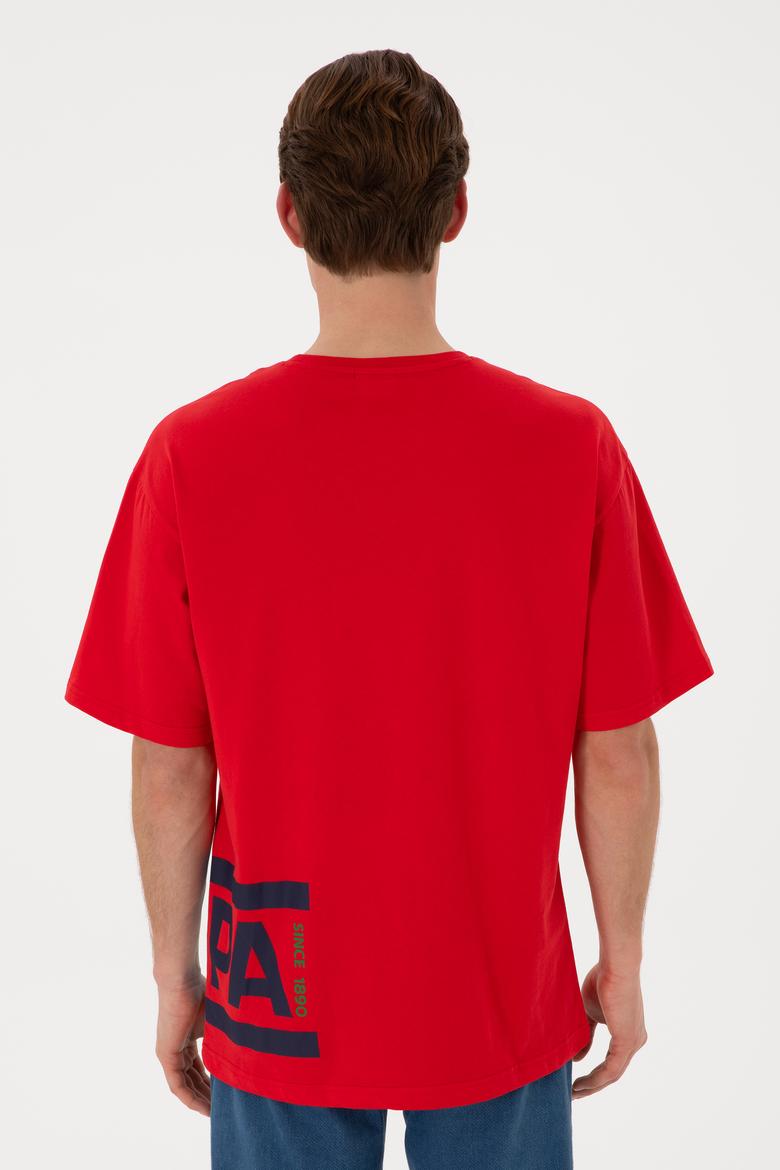 Erkek Comfort Fit Bisiklet Yaka Kırmızı Tişört - 50306879044