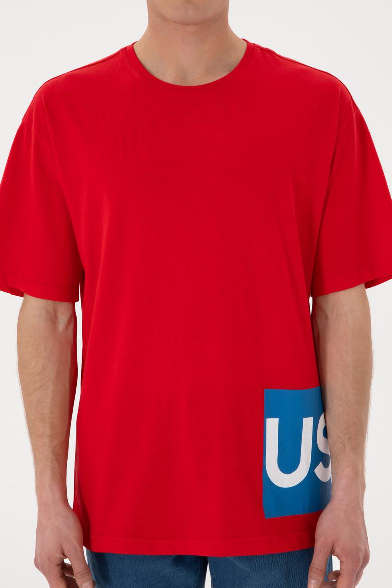 Erkek Comfort Fit Bisiklet Yaka Kırmızı Tişört - 50306879044