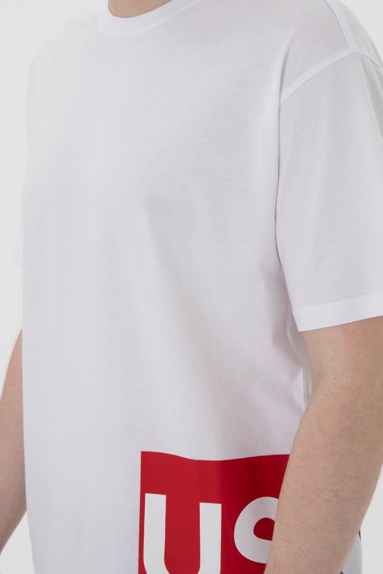 Erkek Comfort Fit Bisiklet Yaka Beyaz Tişört - 50306879009