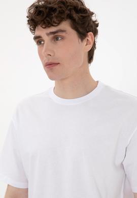 Erkek Comfort Fit Bisiklet Yaka Beyaz Tişört - 50306879009