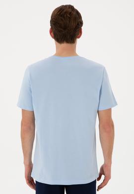 Erkek Regular Fit Bisiklet Yaka Açık Mavi Tişört - 50306897076