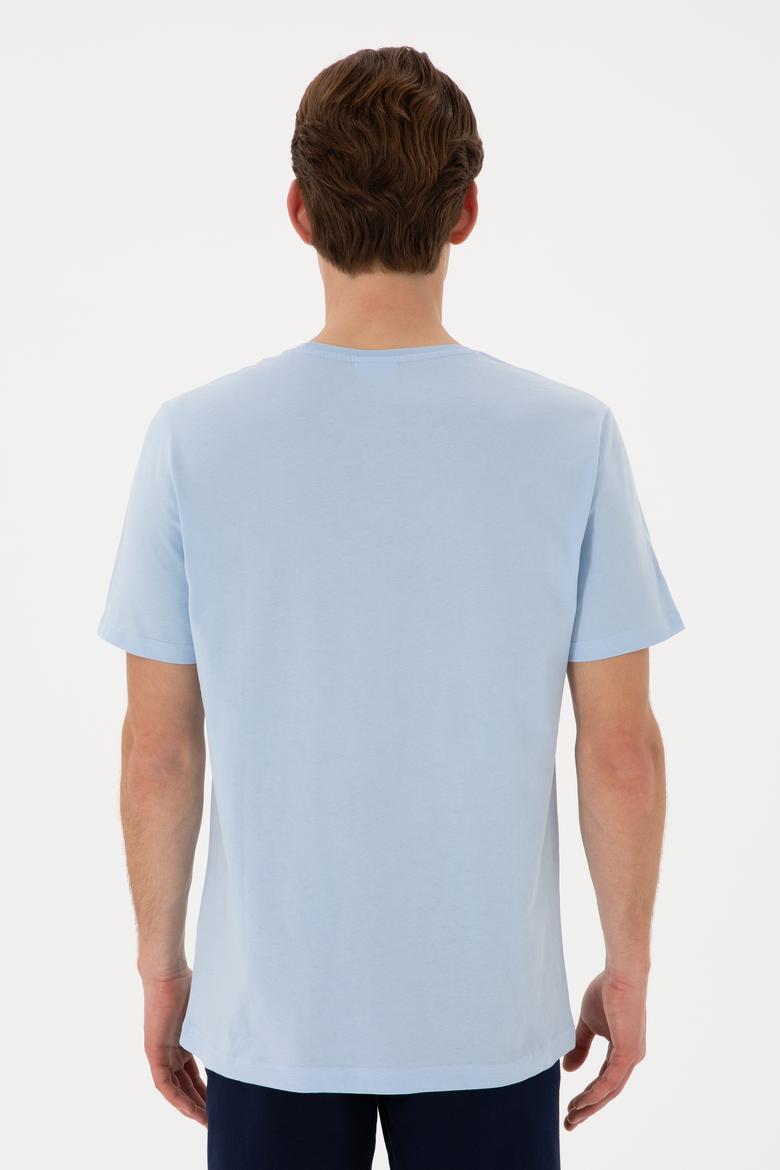 Erkek Regular Fit Bisiklet Yaka Açık Mavi Tişört - 50306897076