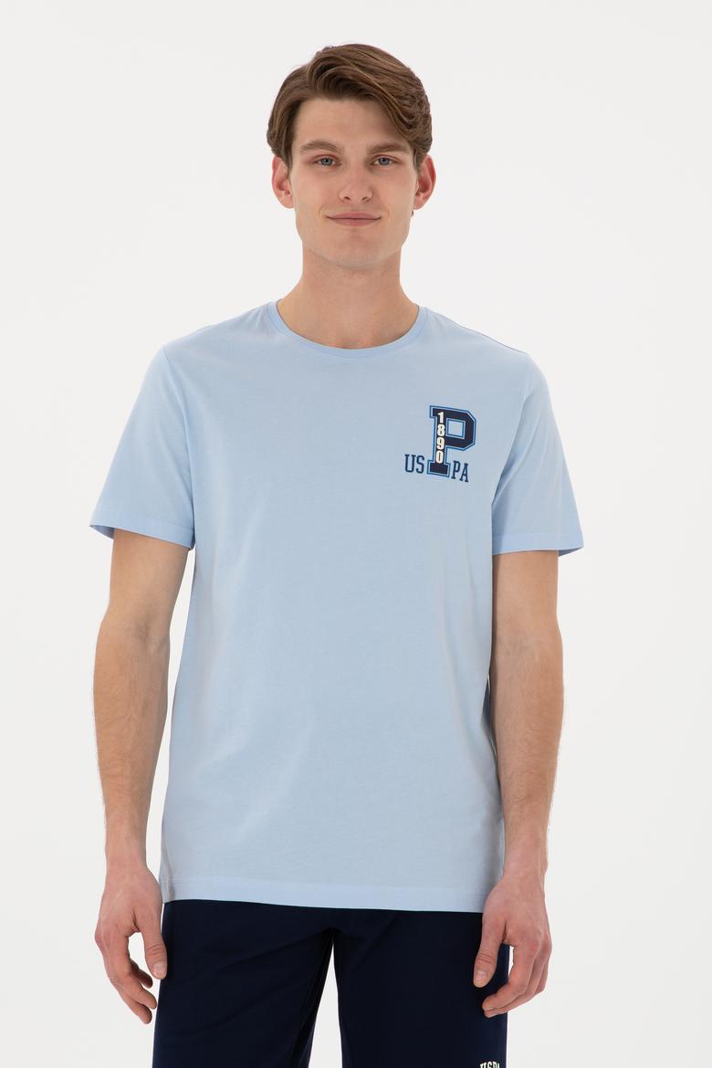 Erkek Regular Fit Bisiklet Yaka Açık Mavi Tişört