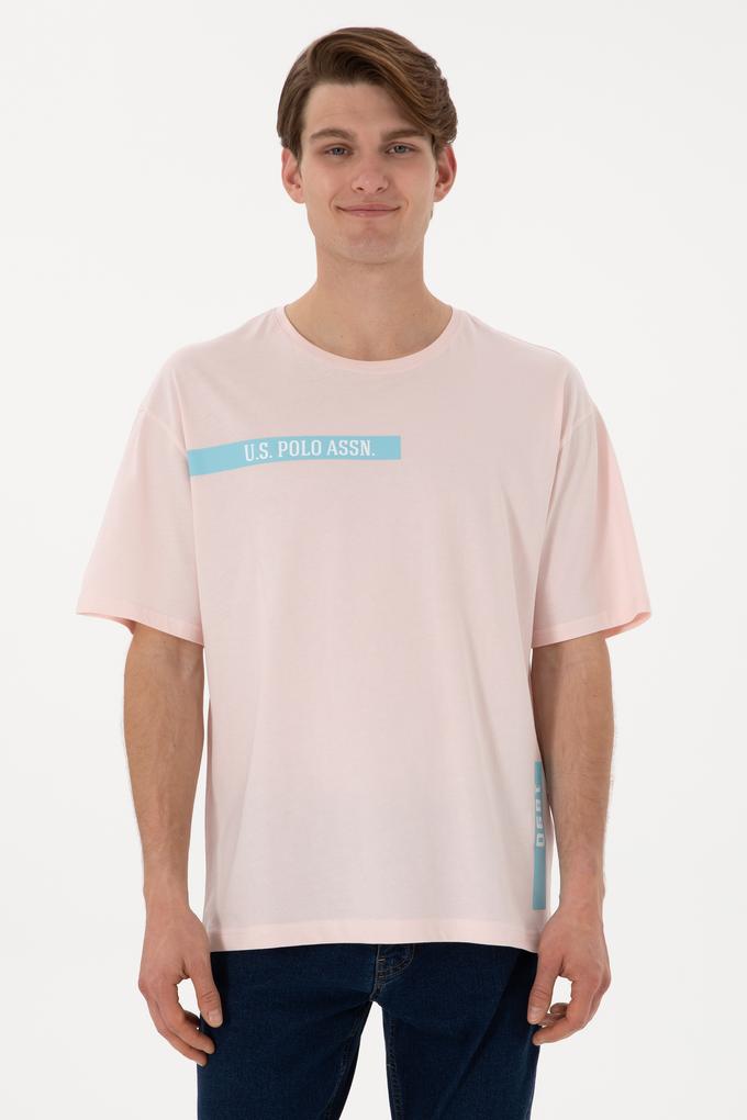 Erkek Comfort Fit Bisiklet Yaka Açık Pembe Tişört