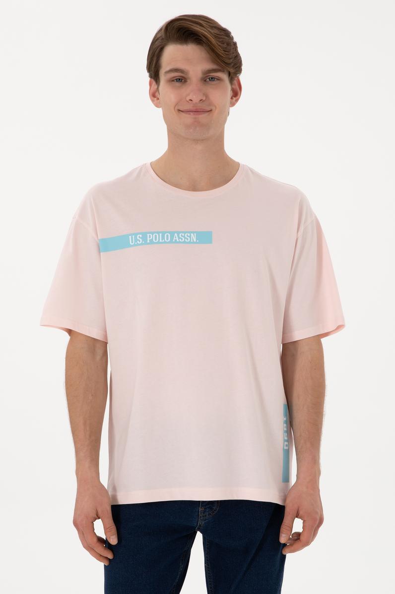 Erkek Comfort Fit Bisiklet Yaka Açık Pembe Tişört