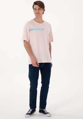 Erkek Comfort Fit Bisiklet Yaka Açık Pembe Tişört - 50306904016