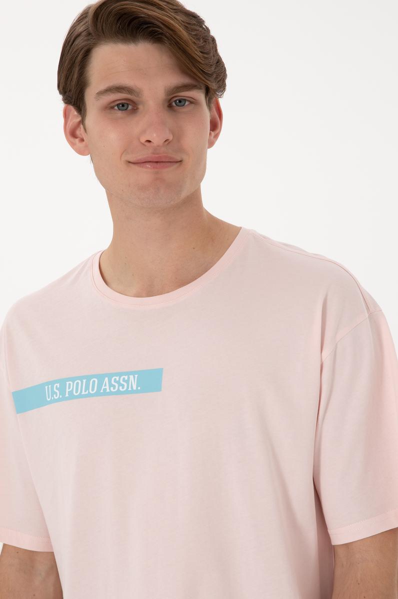 Erkek Comfort Fit Bisiklet Yaka Açık Pembe Tişört