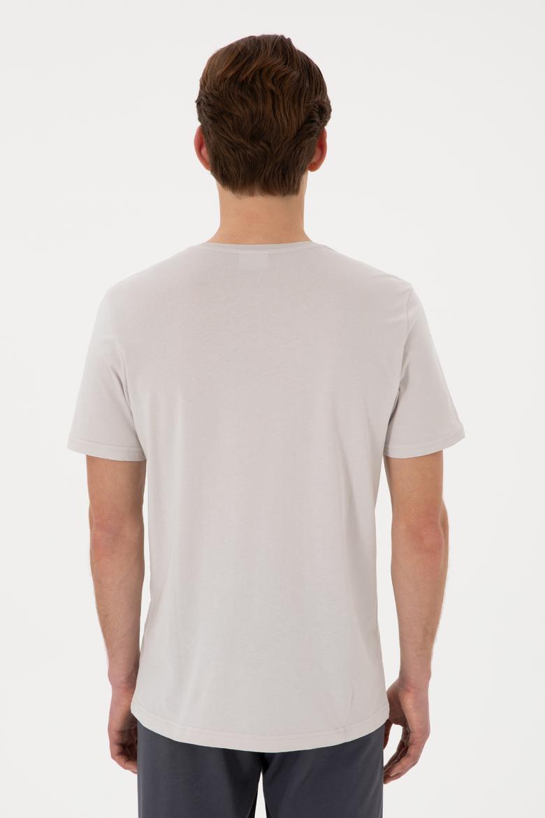 Erkek Regular Fit Bisiklet Yaka Açık Gri Tişört - 50306897086