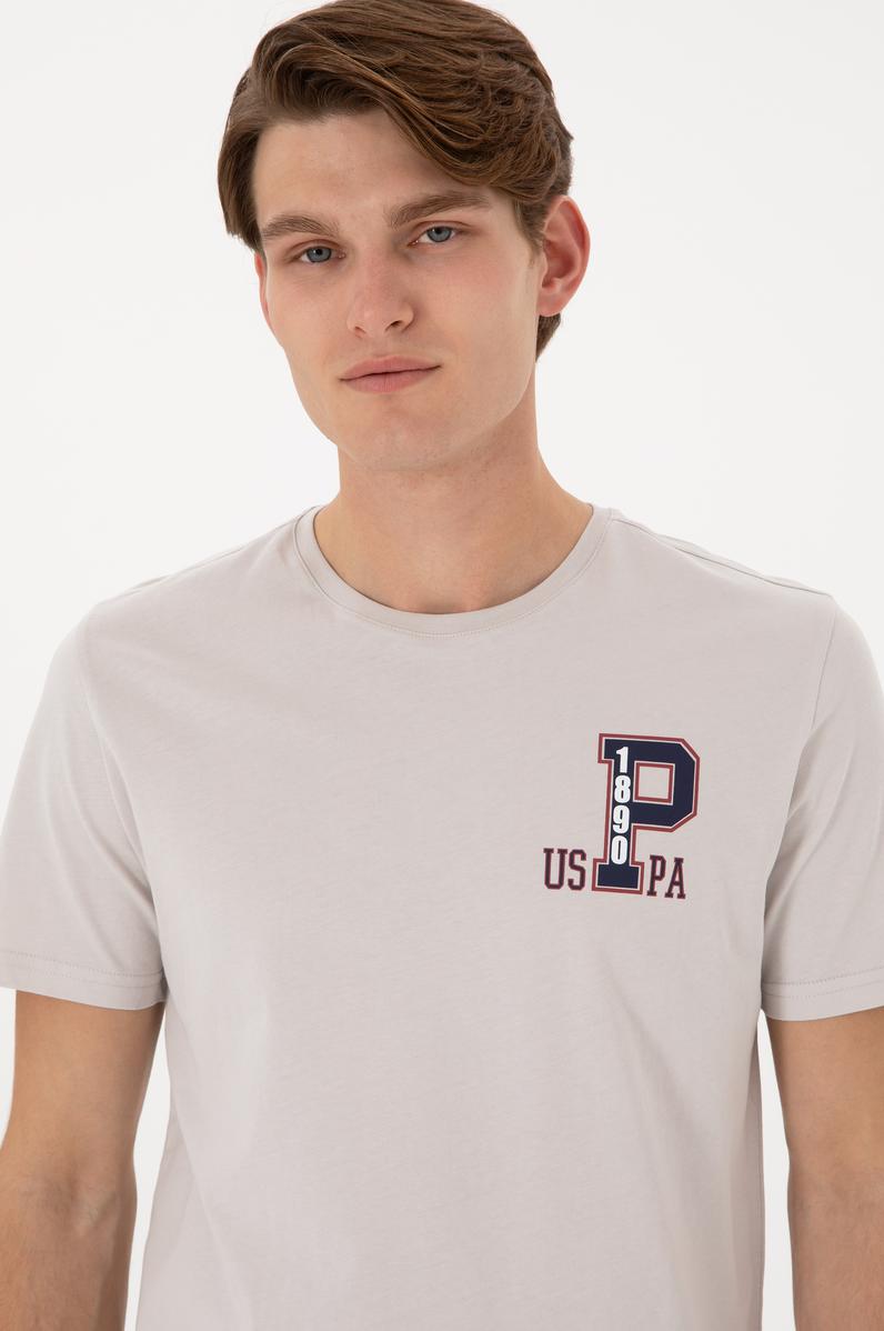 Erkek Regular Fit Bisiklet Yaka Açık Gri Tişört